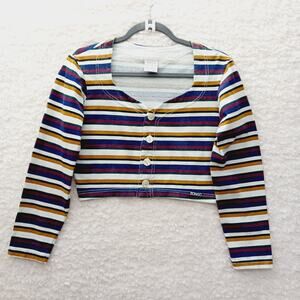 T-Shirt Bongo Women Cropped Striped Y2K Retro Baby Tee Grunge Indie USA Size S